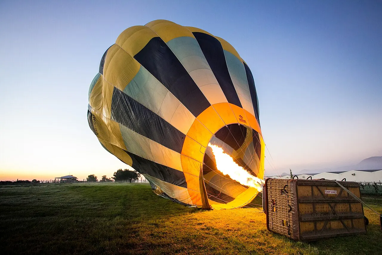 A hot air balloon being inflated at dawn in Pokolbin, Hunter Valley