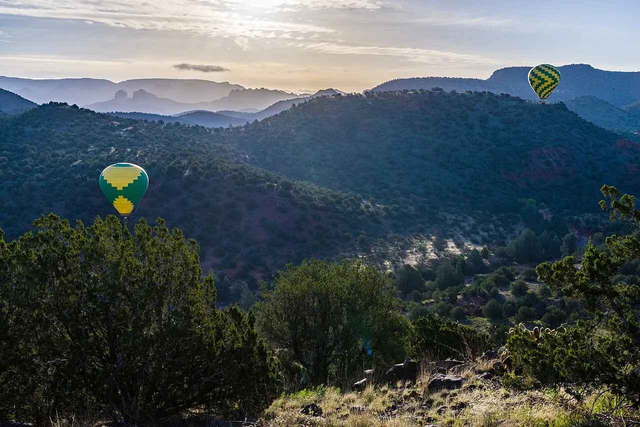 Hot air balloons over Angel Valley near Sedona at sunrise