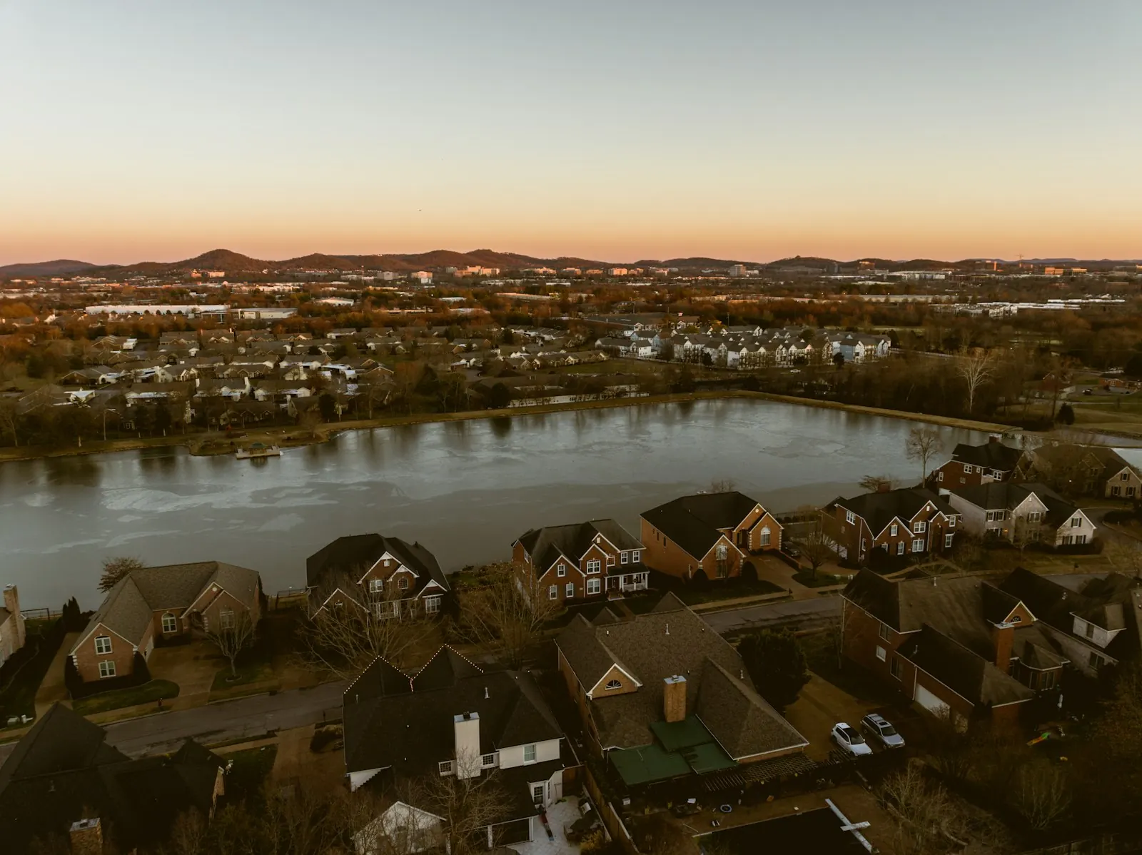 Franklin, Tennessee, from the air at sunset